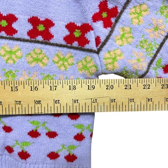 ZARA Womens Cropped Jacquard Knit Cherry Cardigan Sz M Sweater Cottage Coquette - Picture 11 of 11